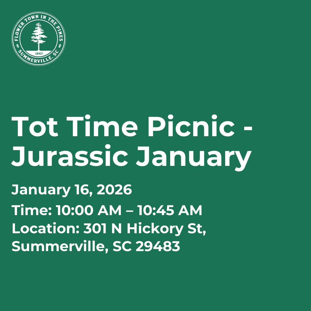 Event details for Tot Time Picnic - Jurassic January on January 16, 2026, in Summerville, SC.