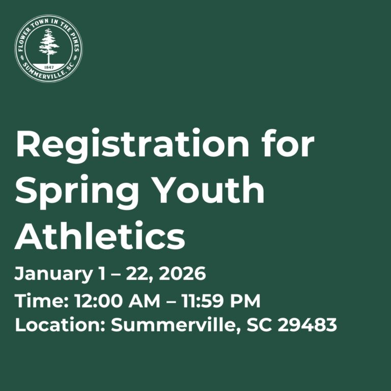 Registration details for Spring Youth Athletics in Summerville, SC, from January 1 to 22, 2026.
