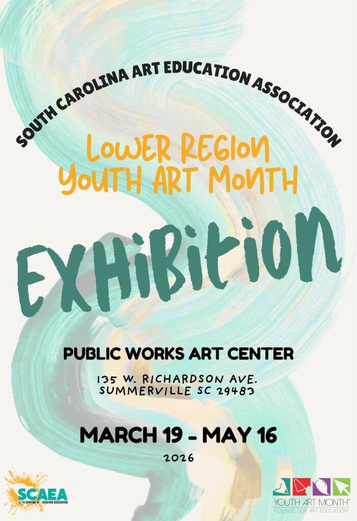 Poster for the Lower Region Youth Art Month exhibition at Public Works Art Center, March 19 to May 16, 2026.
