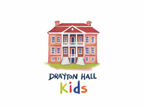 Illustration of a red-brick building with steps, labeled "Drayton Hall Kids" in colorful text below.