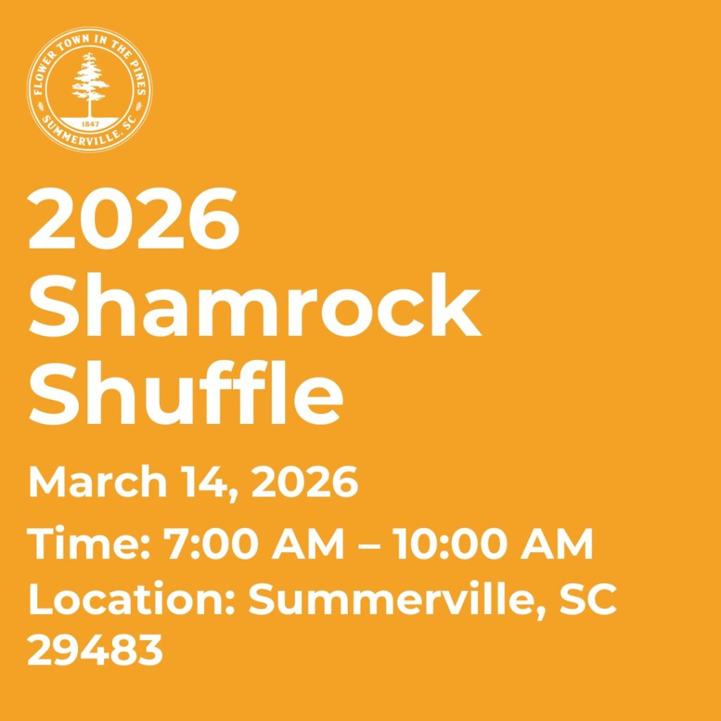 2026 Shamrock Shuffle event details: March 14, 7:00 AM - 10:00 AM, Summerville, SC 29483.