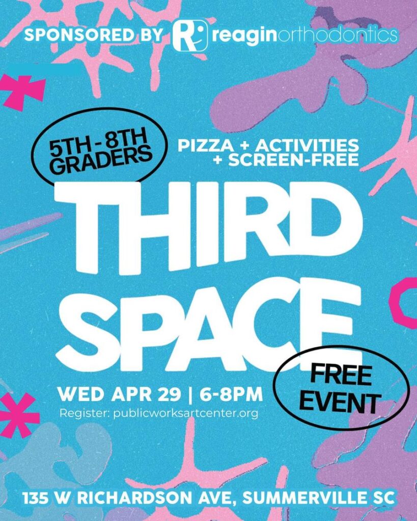 Event flyer for a free, screen-free gathering for 5th-8th graders featuring pizza and activities.