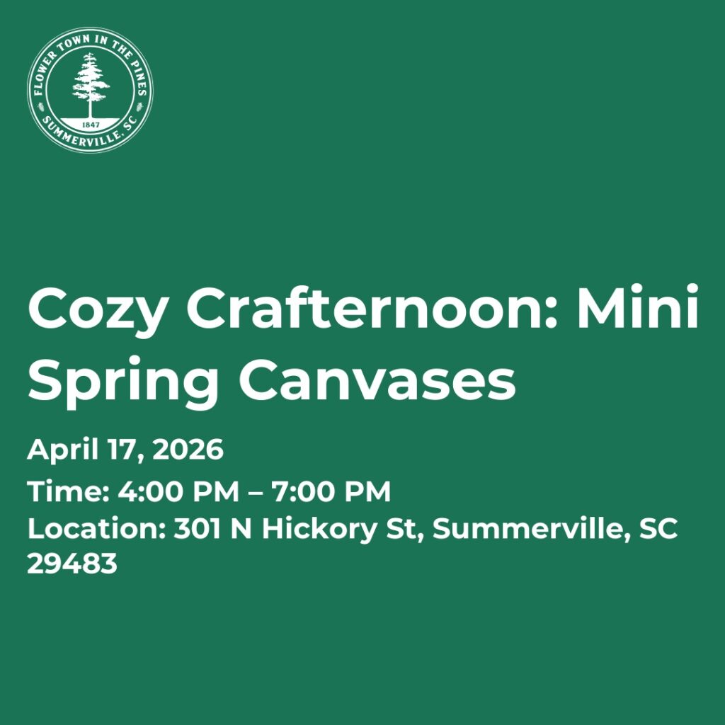 Event details for a crafting session featuring mini spring canvases on April 17, 2026, in Summerville, SC.