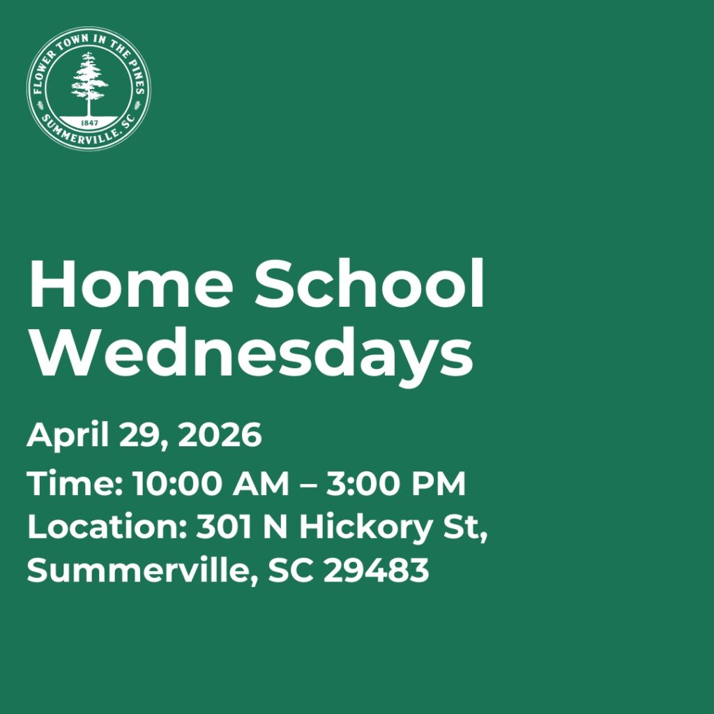 Event details for Home School Wednesdays on April 29, 2026, from 10 AM to 3 PM in Summerville, SC.