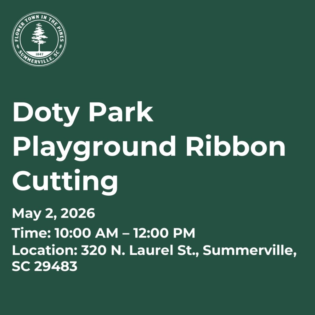 Details for the Doty Park Playground ribbon cutting event on May 2, 2026, from 10 AM to 12 PM.