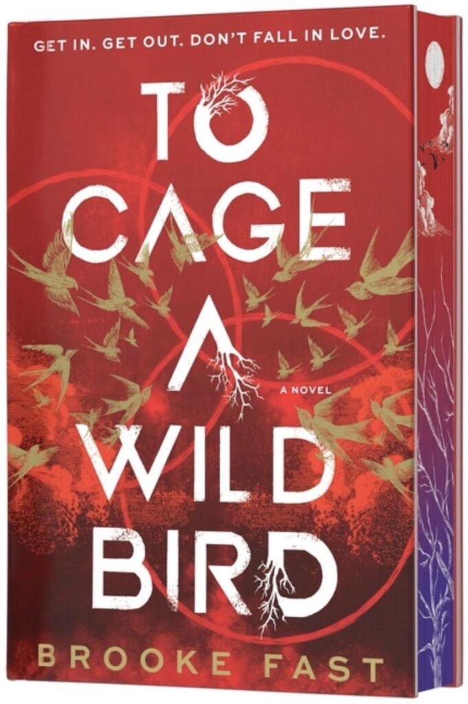Book cover for "To Cage a Wild Bird" by Brooke Fast, featuring red background and flying birds.