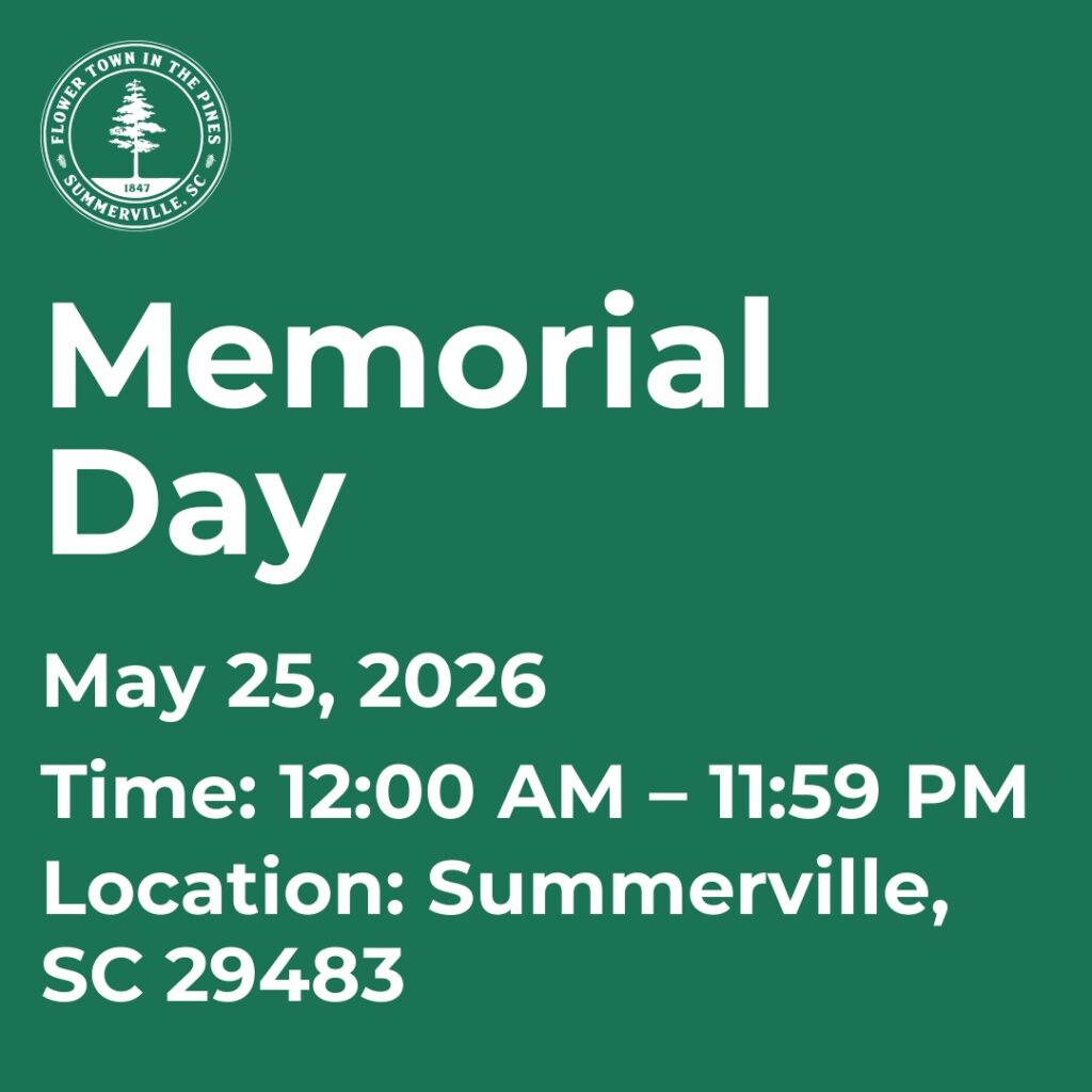 Memorial Day event details: May 25, 2026, in Summerville, SC, from 12:00 AM to 11:59 PM.