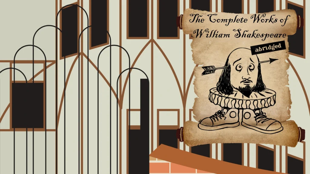 A stylized illustration of Shakespeare with an arrow, featuring the title "The Complete Works of William Shakespeare, abridged.