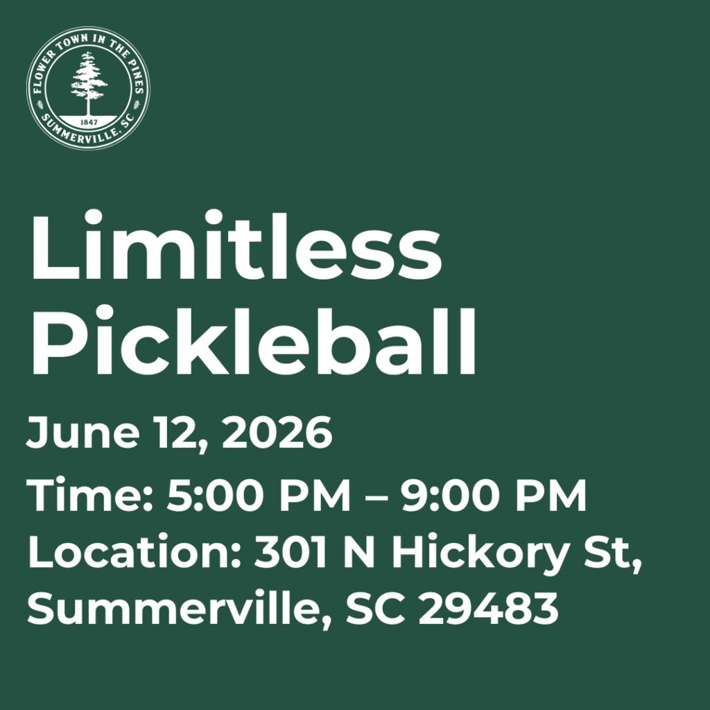 Event details for Limitless Pickleball on June 12, 2026, from 5:00 PM to 9:00 PM in Summerville, SC.