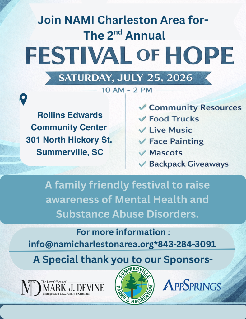 Text promoting the Festival of Hope, featuring community resources, food trucks, live music, and activities.
