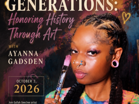 Ayanna Gadsden poses with a paintbrush, promoting an art event on October 3, 2026.