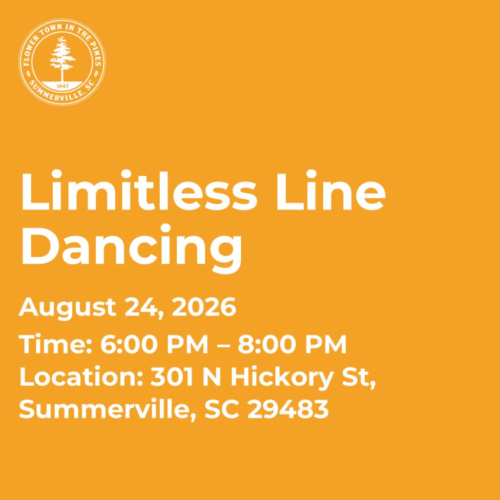 Event details for Limitless Line Dancing on August 24, 2026, from 6:00 PM to 8:00 PM in Summerville, SC.