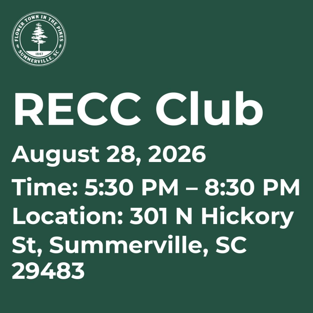 RECC Club event details: August 28, 2026, 5:30 PM to 8:30 PM, 301 N Hickory St, Summerville, SC 29483.