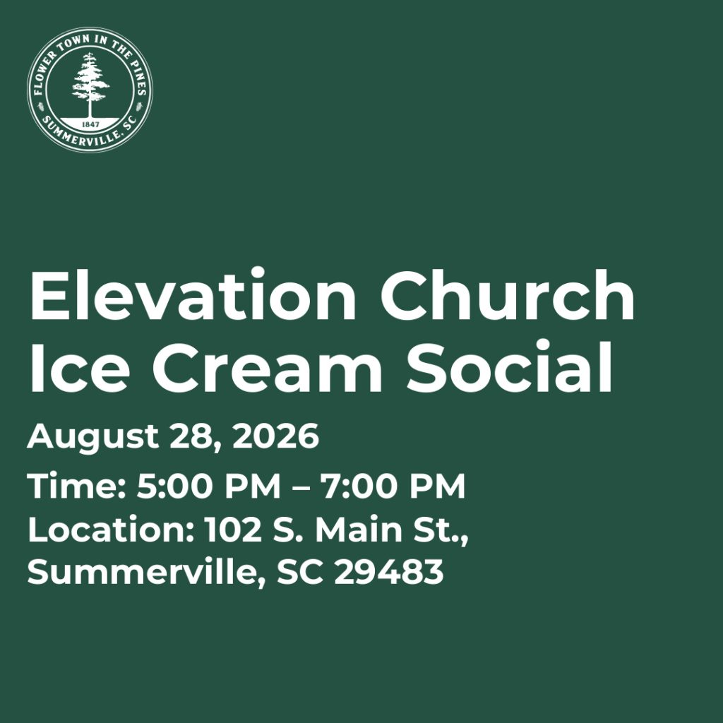 Event details for Elevation Church Ice Cream Social on August 28, 2026, from 5:00 PM to 7:00 PM in Summerville, SC.