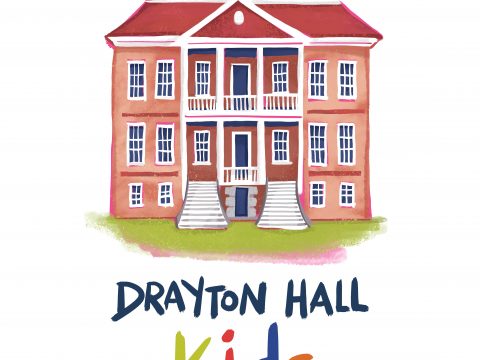 Illustration of a building with stairs, labeled "Drayton Hall Kids" in colorful text below.