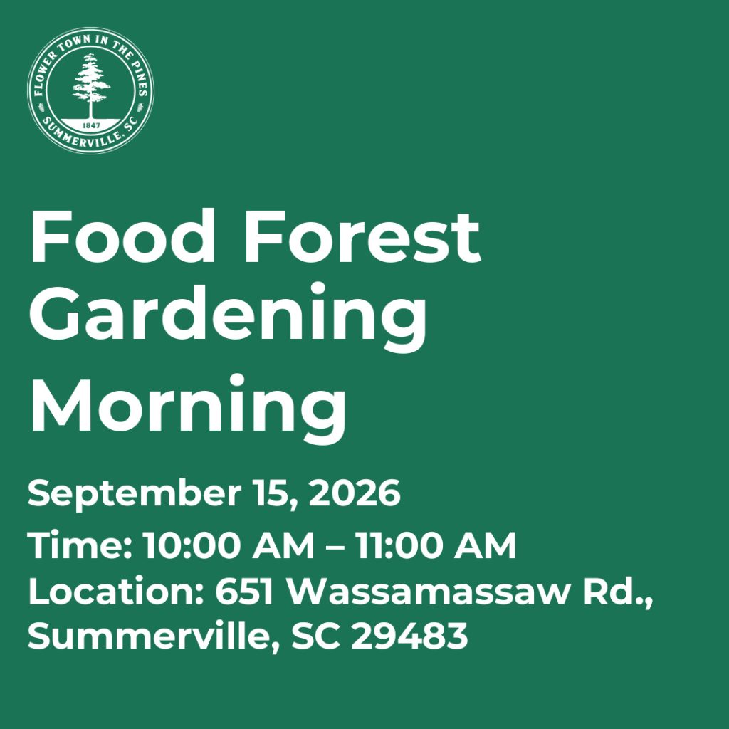 Event details for Food Forest Gardening Morning on September 15, 2026, in Summerville, SC.
