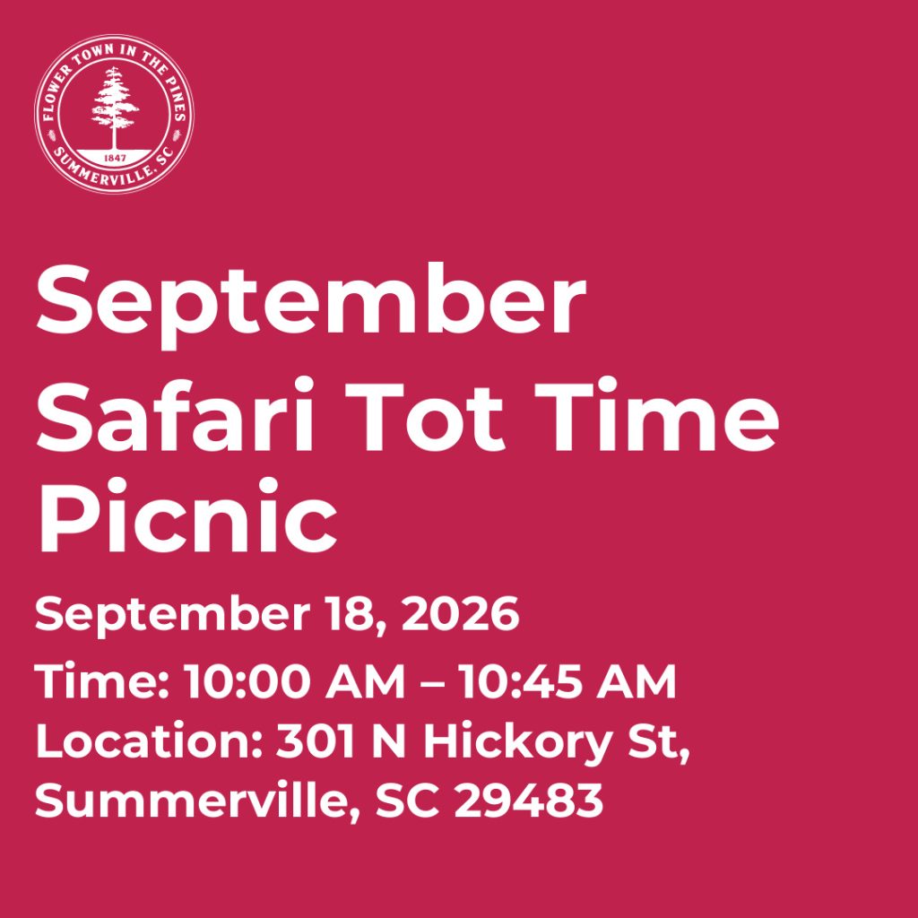 Event details for September Safari Tot Time Picnic on September 18, 2026, in Summerville, SC.