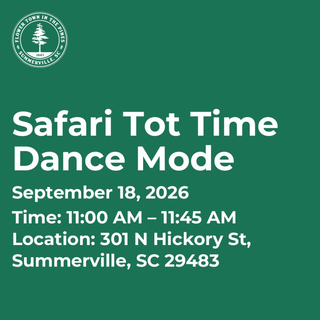 Event details for Safari Tot Time Dance Mode on September 18, 2026, from 11:00 AM to 11:45 AM in Summerville, SC.