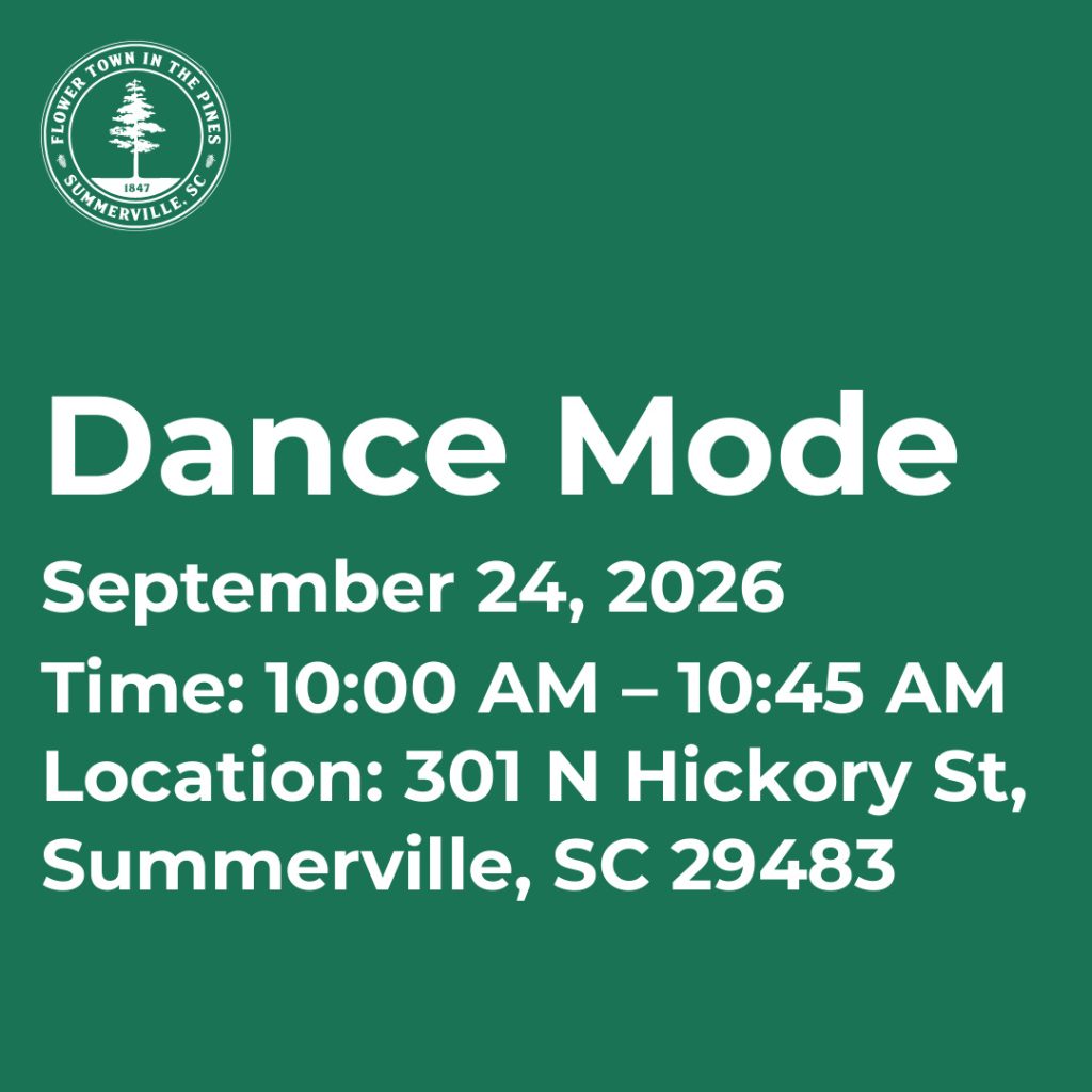 Event details for "Dance Mode" on September 24, 2026, from 10:00 AM to 10:45 AM at 301 N Hickory St, Summerville, SC.