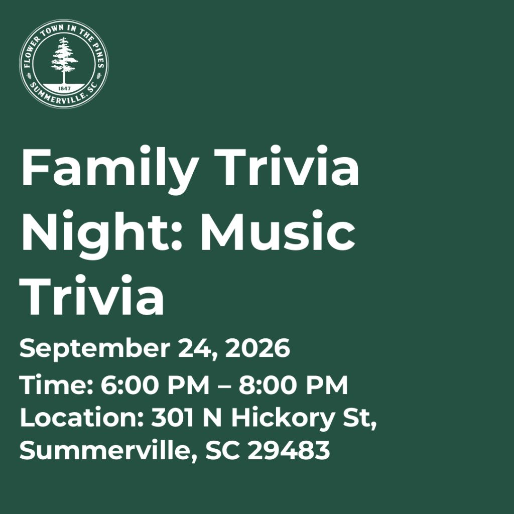 Family Trivia Night focused on music, scheduled for September 24, 2026, from 6 PM to 8 PM in Summerville, SC.