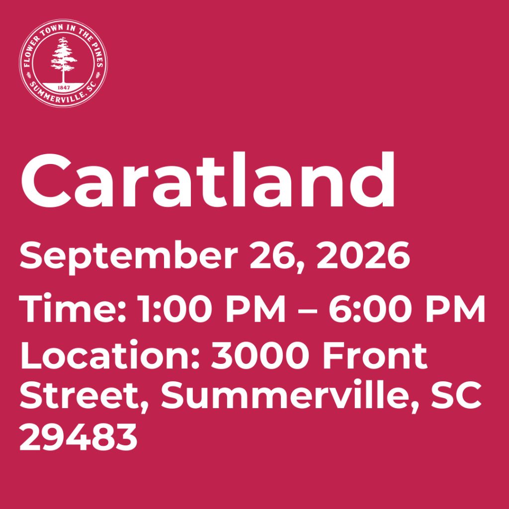 Event details for Caratland on September 26, 2026, from 1:00 PM to 6:00 PM at 3000 Front Street, Summerville, SC.