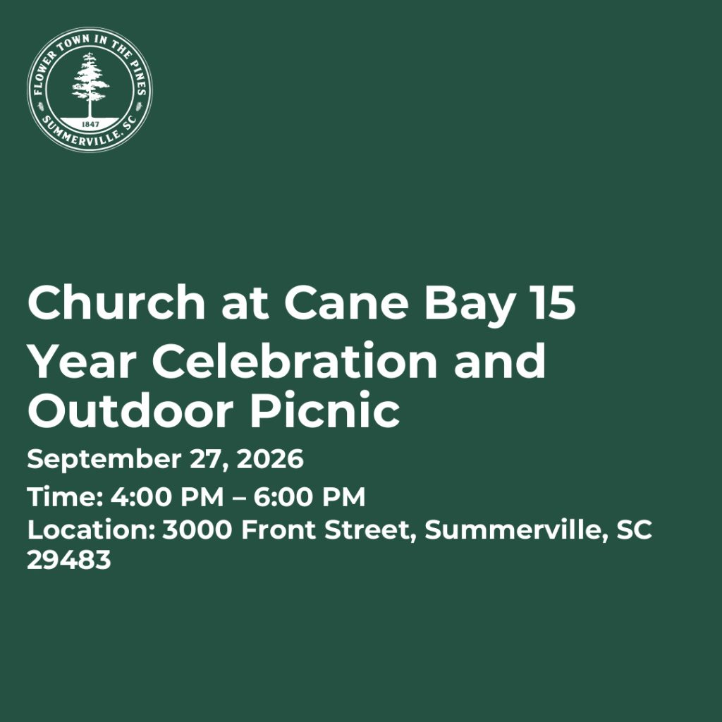 Text announcing the Church at Cane Bay's 15-year celebration and outdoor picnic details.