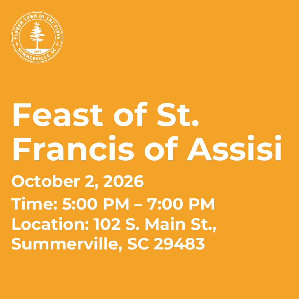 Event announcement for the Feast of St. Francis of Assisi on October 2, 2026, in Summerville, SC.