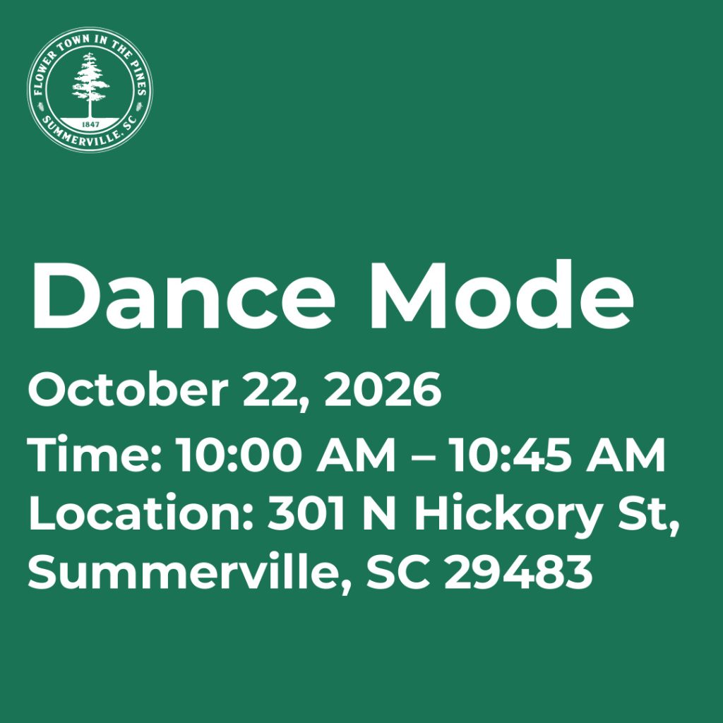 Event details for "Dance Mode" on October 22, 2026, from 10:00 AM to 10:45 AM at 301 N Hickory St, Summerville, SC.