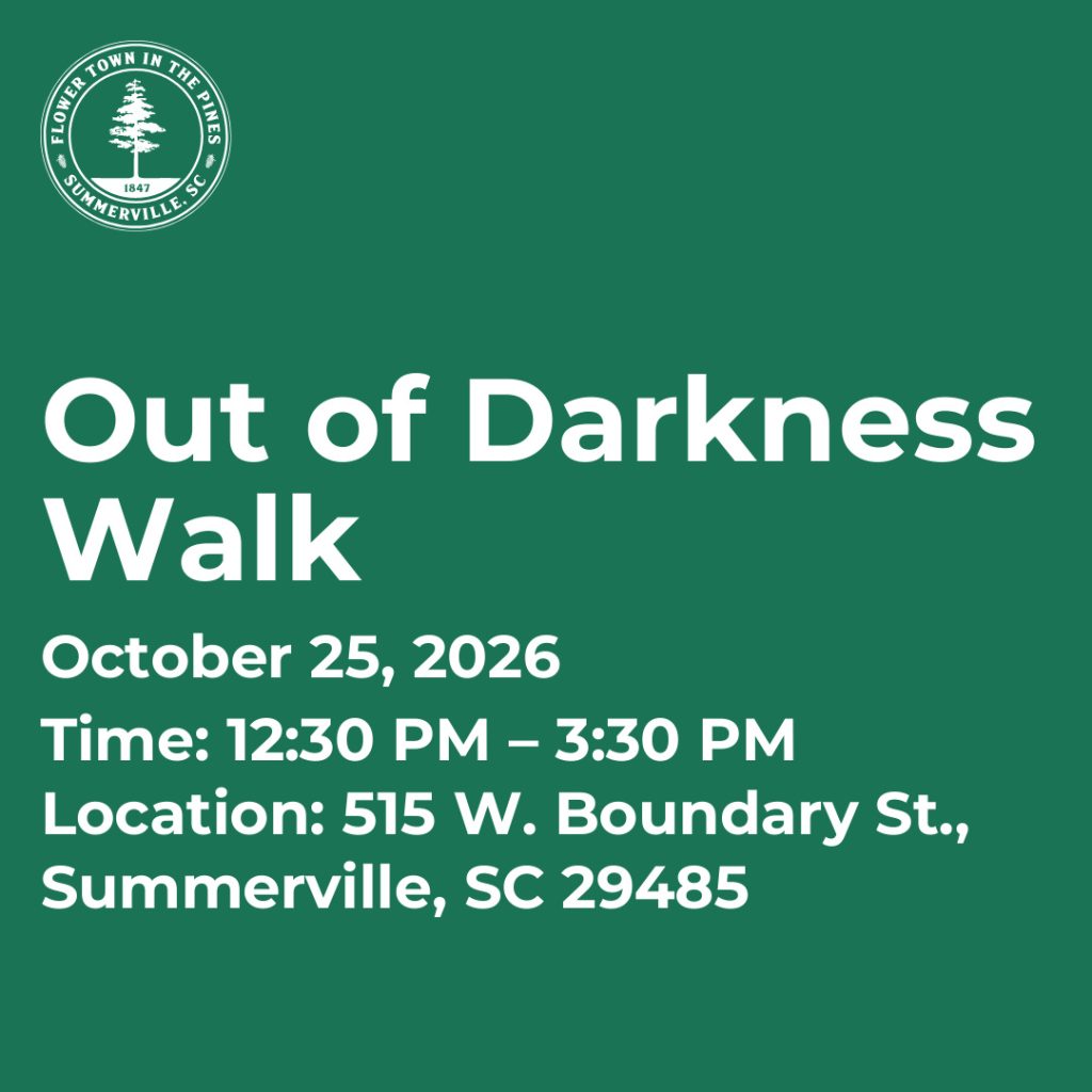Event details for the Out of Darkness Walk on October 25, 2026, in Summerville, SC.